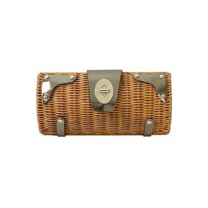 Kate Spade Clutch Natural Wicker Silver Trim Metal Turnlock Bag Handbag